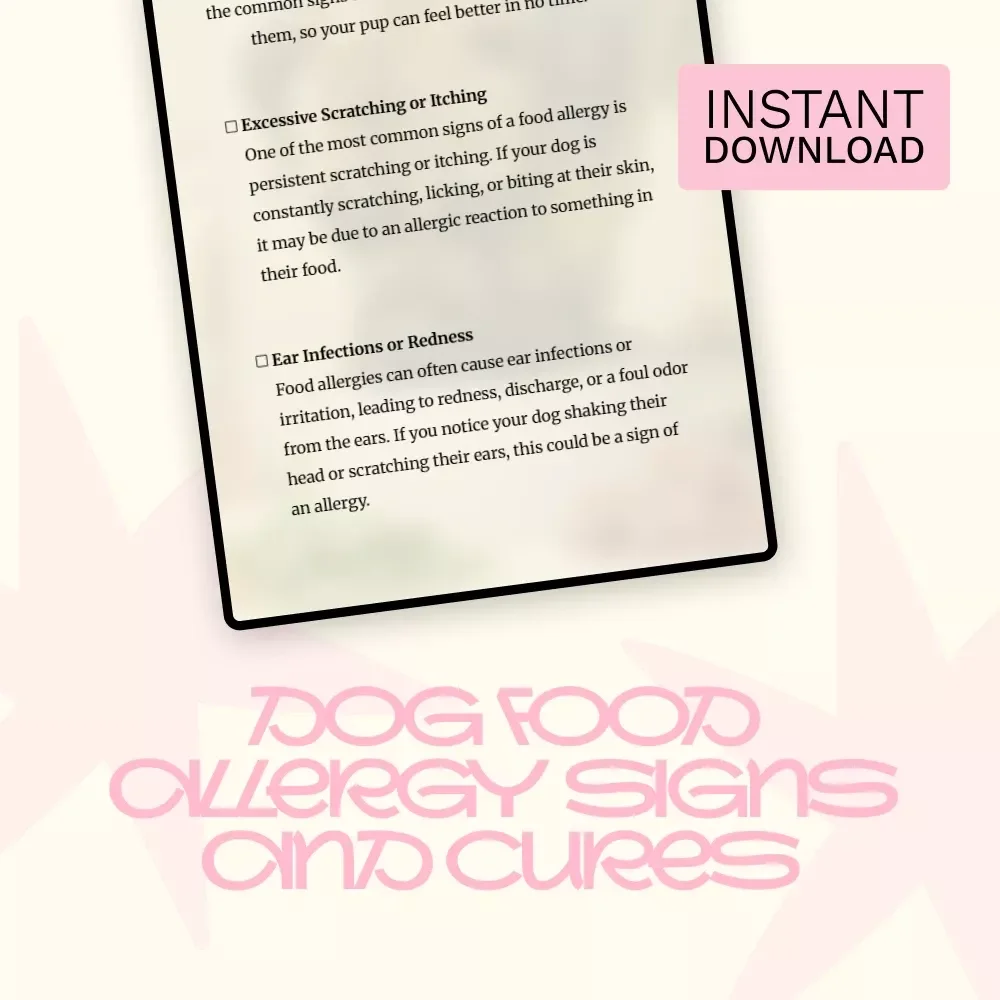 Dog Food Allergy Signs and Cures | Easy Printable Checklist for Identifying Symptoms, Solutions & Relief for Dogs