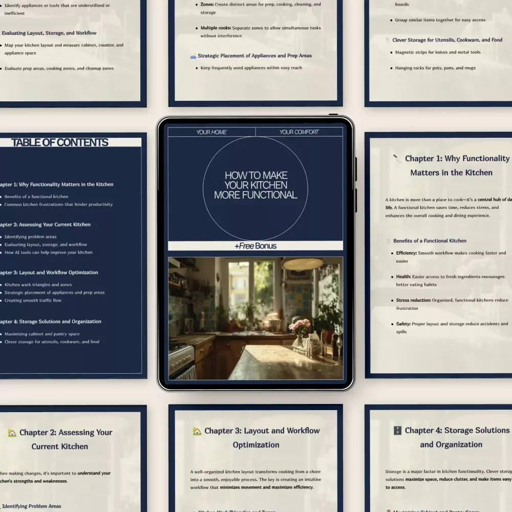 How to Make Your Kitchen More Functional – Practical eBook Guide on how to make kitchen more functional, Smart Layouts, Storage Solutions, and AI-Powered Kitchen Optimization