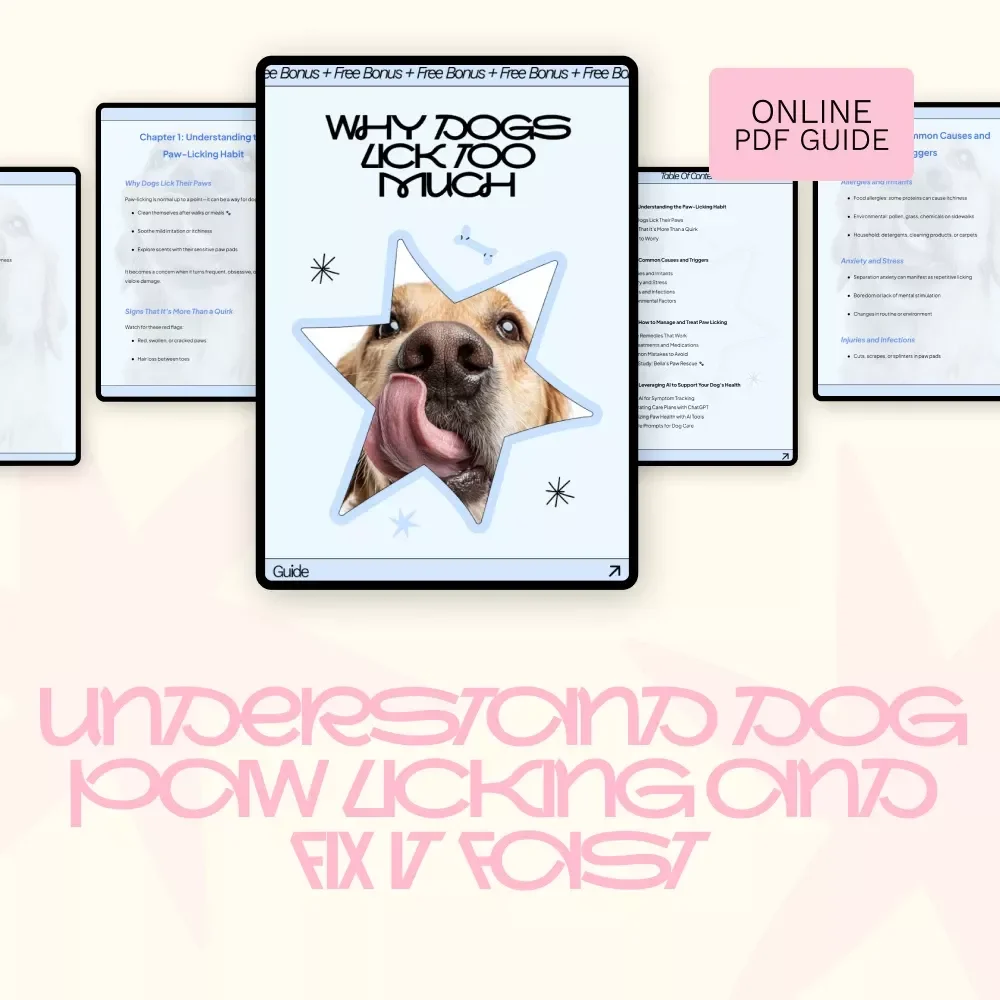 Why Dogs Lick Too Much – Dog Paw Licking Guide, Pet Health eBook, Stop Dogs Lick Paws Checklist, Anxiety & Allergy Support for Dog Owners
