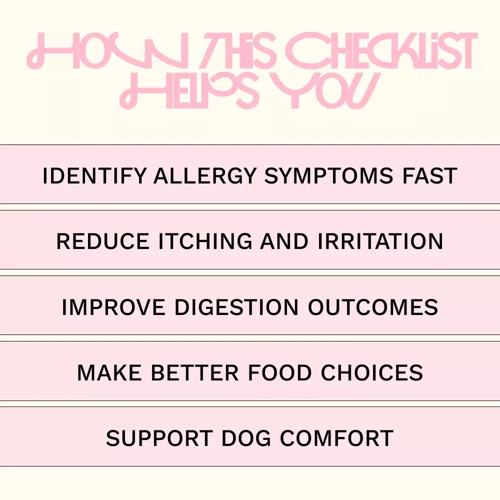 Dog Food Allergy Signs and Cures | Easy Printable Checklist for Identifying Symptoms, Solutions & Relief for Dogs