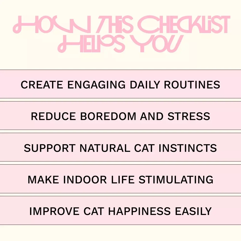 Cat Indoor Enrichment Ideas Checklist | Simple & Fun cat indoor enrichment ideas for Happy, Healthy Indoor Cats | Digital Download