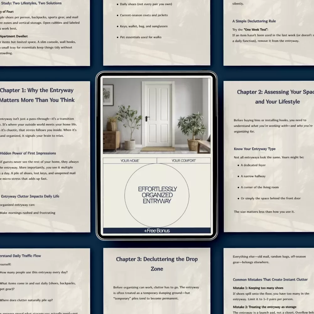 Effortlessly Organized Entryway | Practical eBook Guide on how to organize home entryway efficiently for Busy Homes