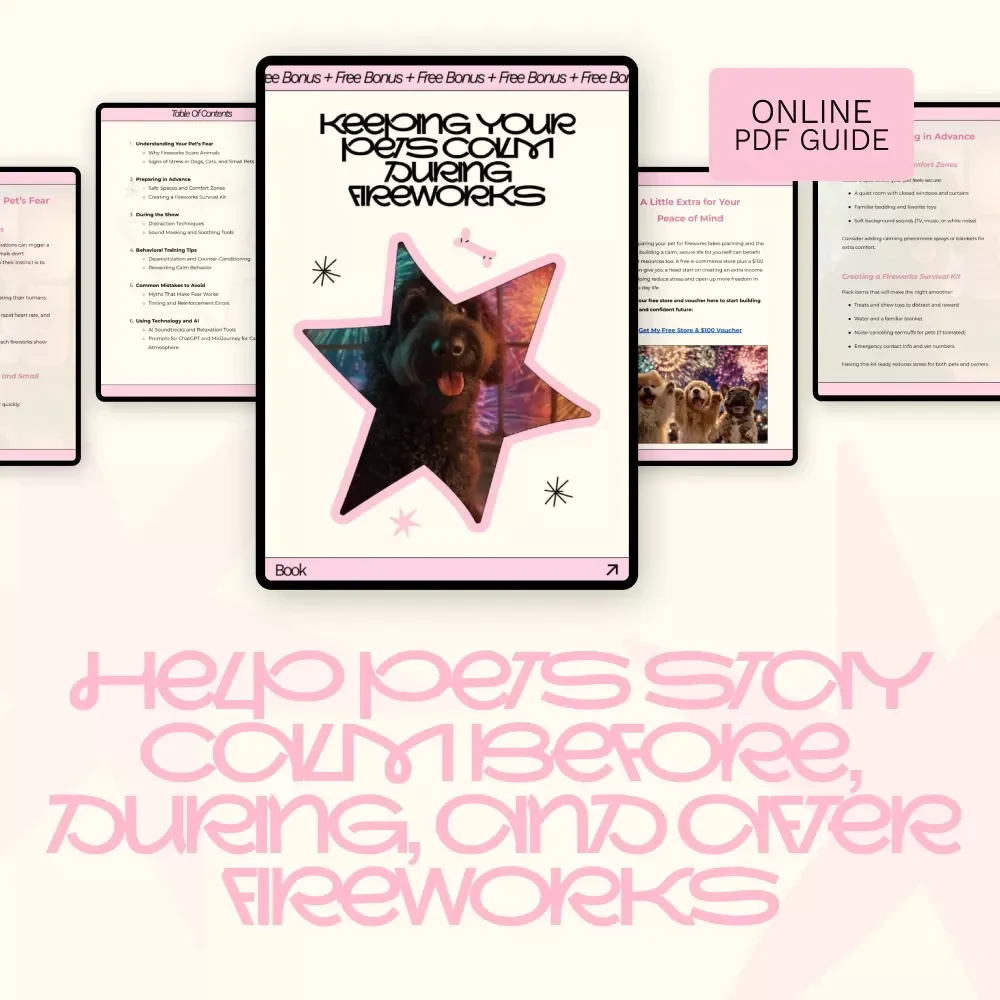 Keeping Your Pets Calm During Fireworks | Practical eBook Guide on How to Keep Pets Calm During Fireworks | Stress-Free Tips for Dogs, Cats & Small Pets