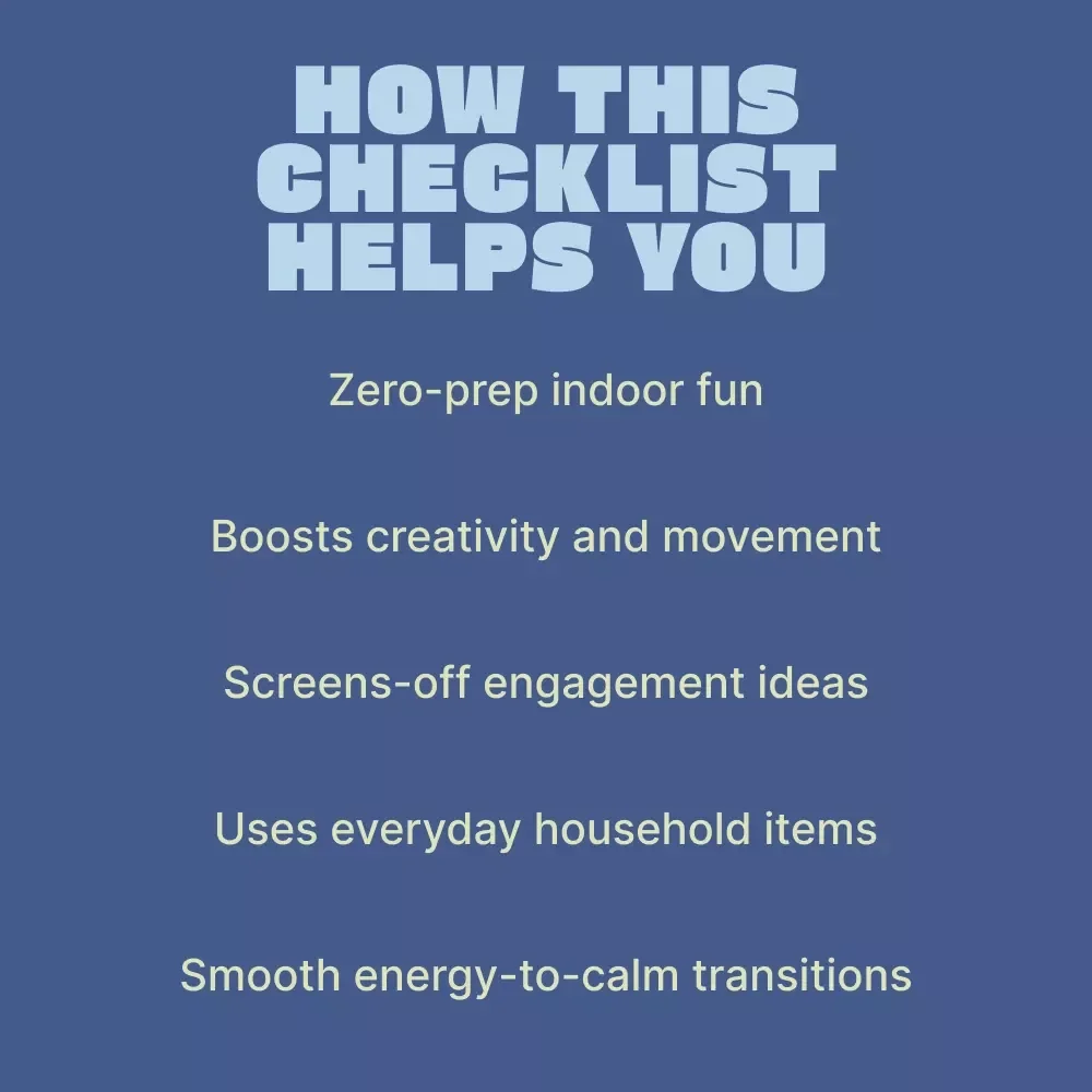 Rainy-Day Rescue Plan – Easy Indoor Activities for Rainy Days Checklist for Kids, Screen-Free Fun, Instant Digital Download
