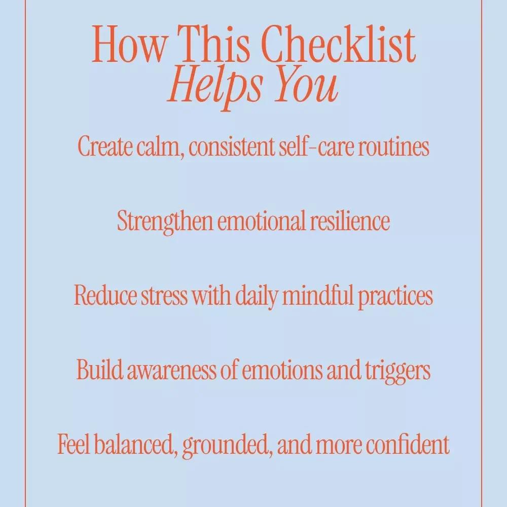 Self-Care Habits for Emotional Resilience: A Checklist | Printable Mental Health Self Care Checklist, Daily Weekly Monthly Habits, Mindfulness & Wellness Guide