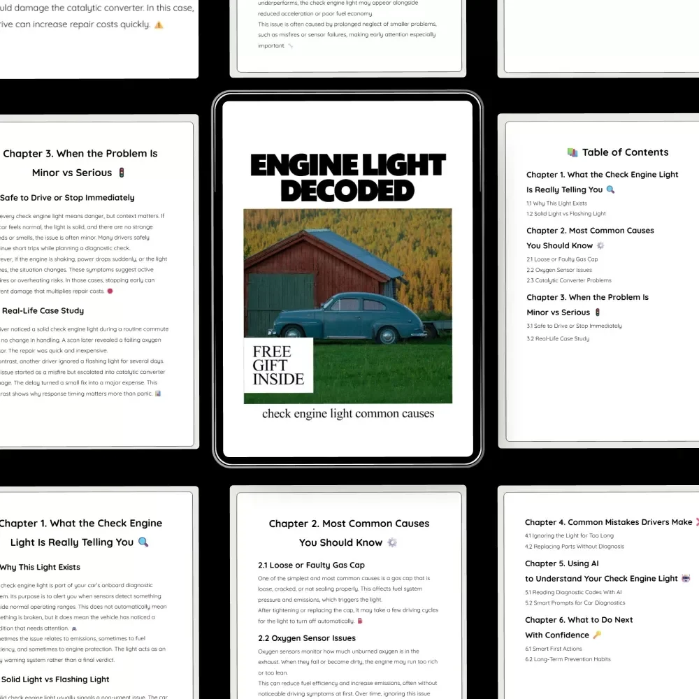 Engine Light Decoded – Check Engine Light Guide, Car Diagnostic eBook, Engine Warning Light Checklist for Drivers