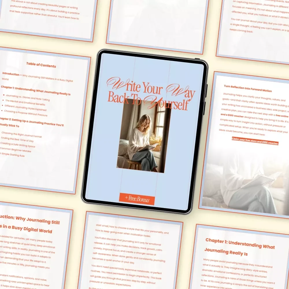 Write Your Way Back to Yourself – A Gentle eBook Guide on how to start a journaling practice for Self-Reflection, Emotional Clarity & Lasting Habits