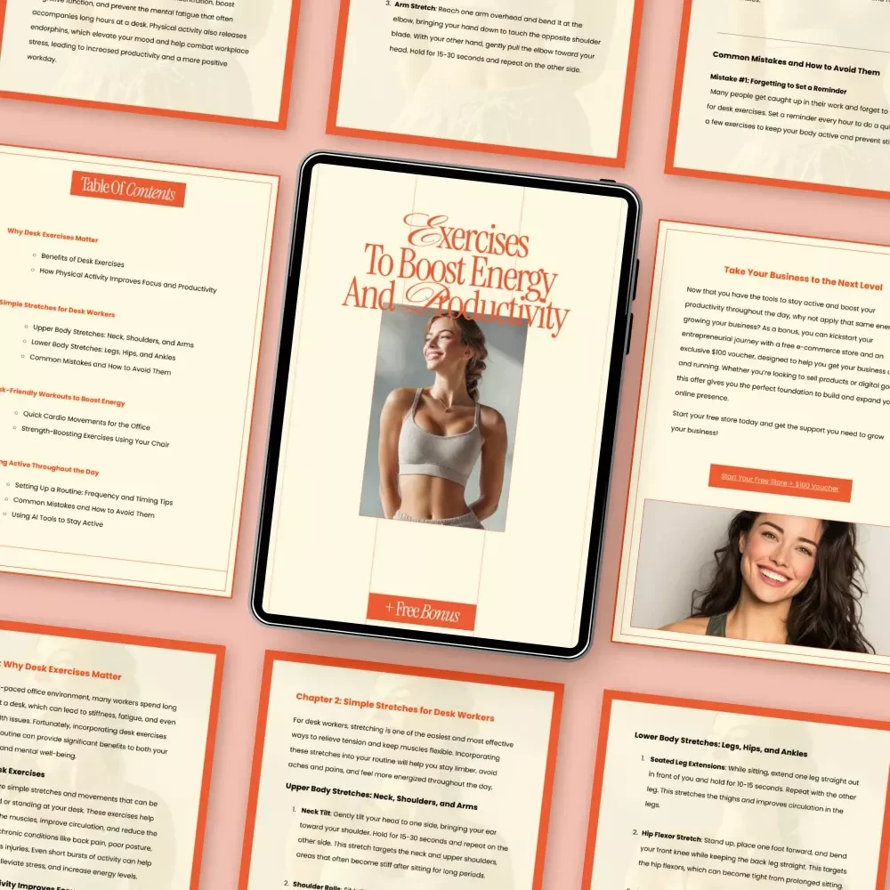Exercises to Boost Energy and Productivity – Desk Exercises to Do at Work Guide, Office Fitness PDF, Workplace Stretching & Movement Routine