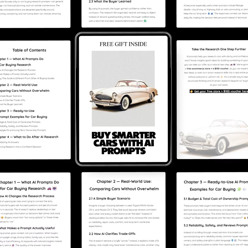Buy Smarter Cars With AI Prompts | Smart Guide for AI Prompts for Car Buying Research, Compare Vehicles Faster, Confident Decisions