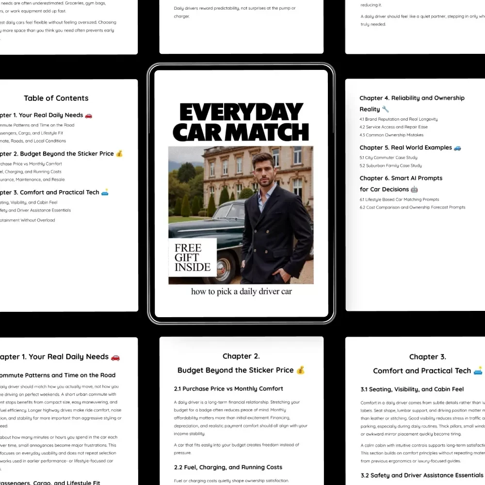 Everyday Car Match – Practical eBook Guide on How to Pick a Daily Driver Car for Real Life, Budget, Comfort, and Long-Term Ownership