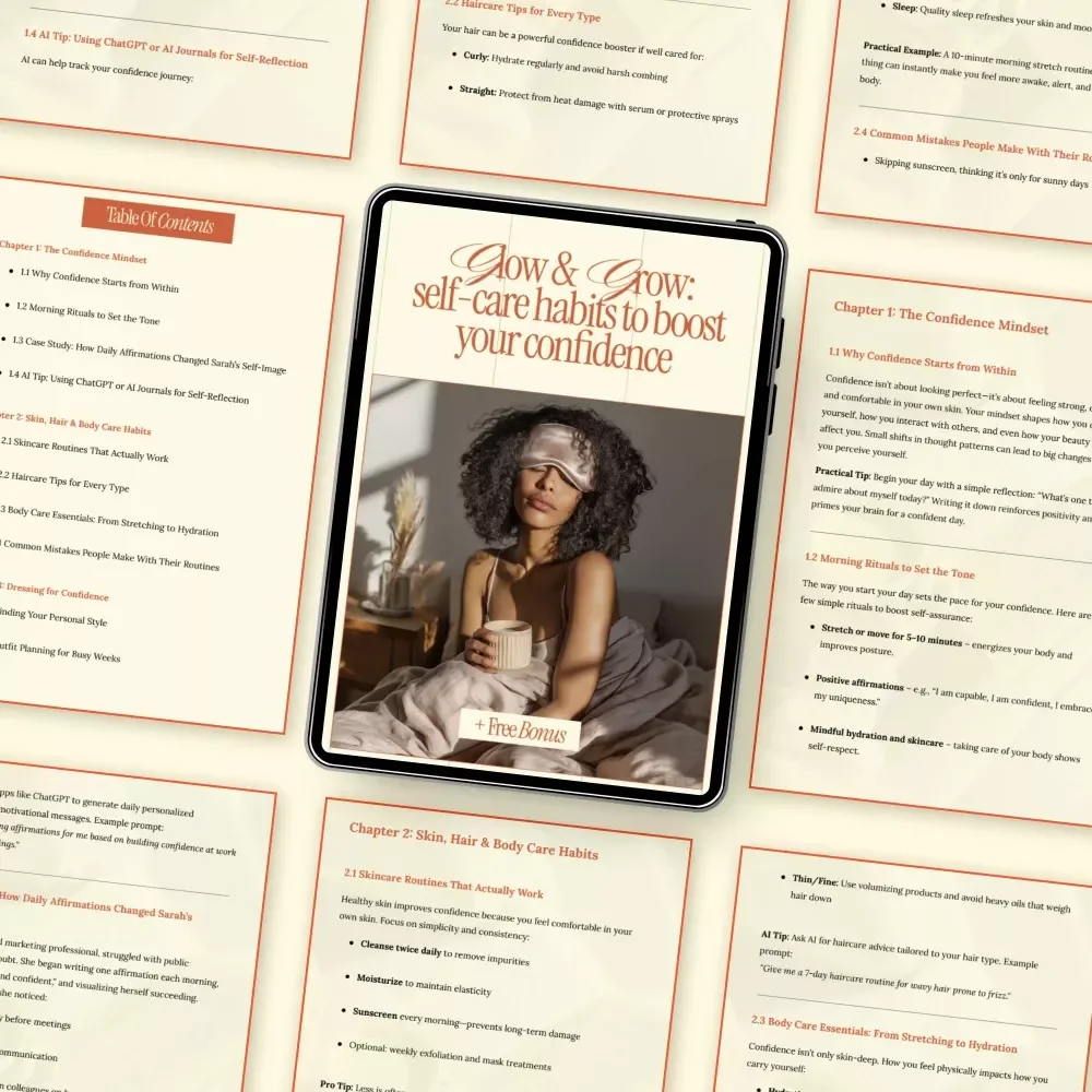 Glow & Grow: Self-Care Habits to Boost Your Confidence | Digital eBook Guide for Daily Routines, Mindset, Wellness & Personal Growth
