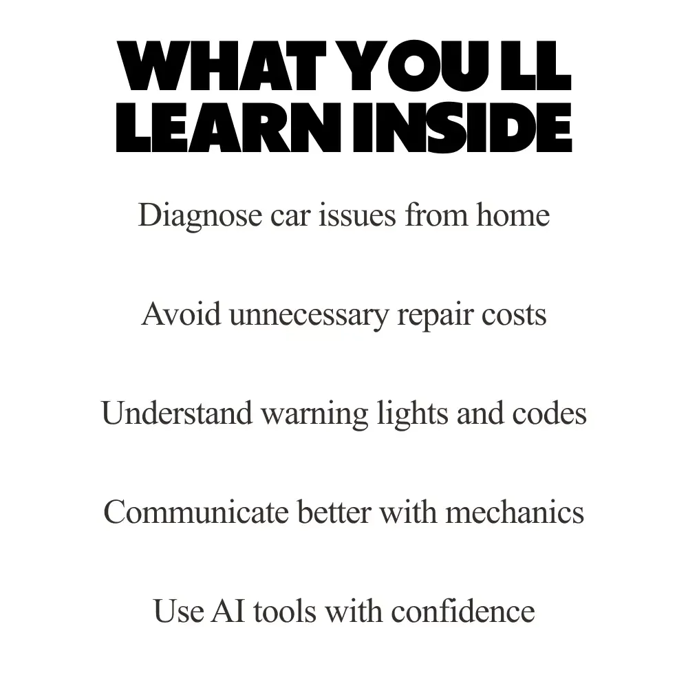 AI Car Checkups | Smart eBook Guide to ai for car diagnostics at home, DIY Vehicle Health Checks, Save on Repairs, Digital Download