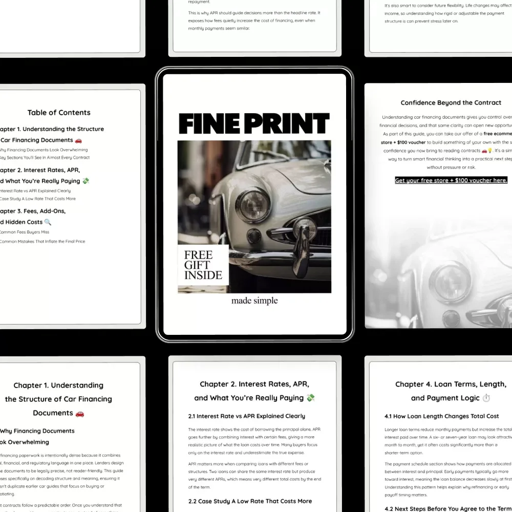 Fine Print Made Simple | Ebook Guide on How to Read Car Financing Documents, Understand APR, Fees, Loan Terms & Buyer Rights