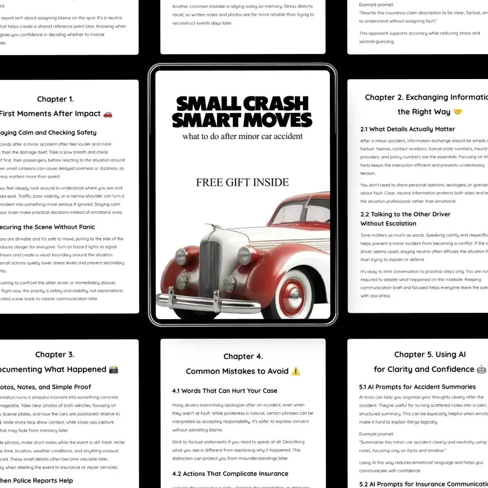 Small Crash Smart Moves – What to Do After Minor Car Accident eBook | Step-by-Step Guide for Calm, Smart Decisions After a Fender Bender
