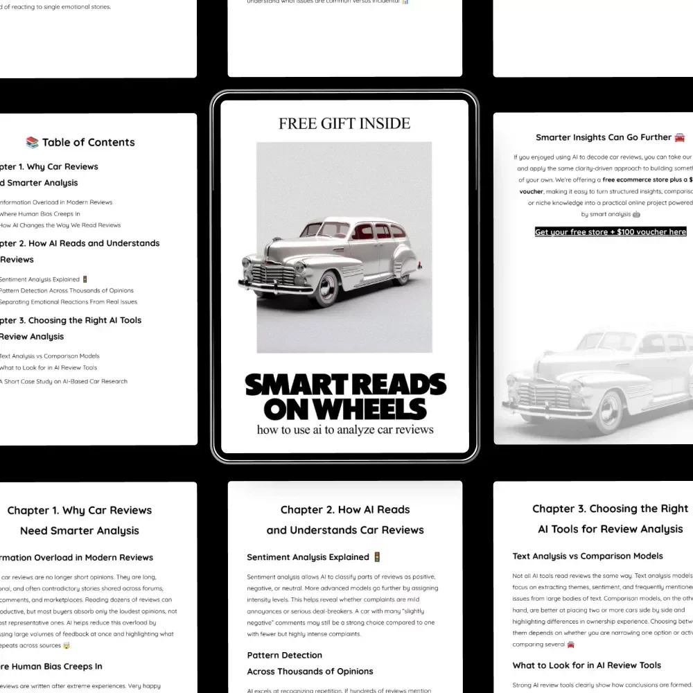 Smart Reads on Wheels – How to Use AI to Analyze Car Reviews | Practical eBook Guide for Smarter Vehicle Research