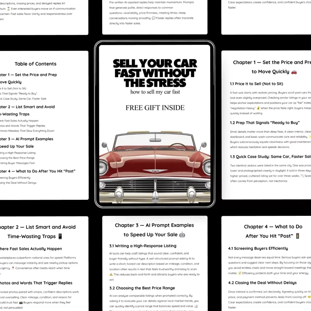 Sell Your Car Fast Without the Stress | Digital TYPE Guide for Anyone Wondering how to sell my car fast, Step-by-Step Checklist & AI Prompts