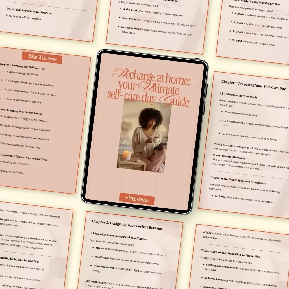 Recharge at Home: Your Ultimate Self-Care Day Guide – A Simple Guide on how to plan a self-care day at home with Mindful Routines, Personalized Planning & Lasting Wellness