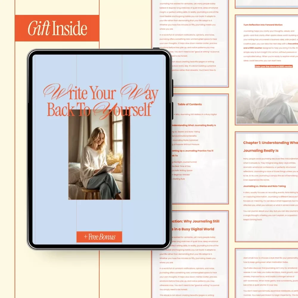 Write Your Way Back to Yourself – A Gentle eBook Guide on how to start a journaling practice for Self-Reflection, Emotional Clarity & Lasting Habits
