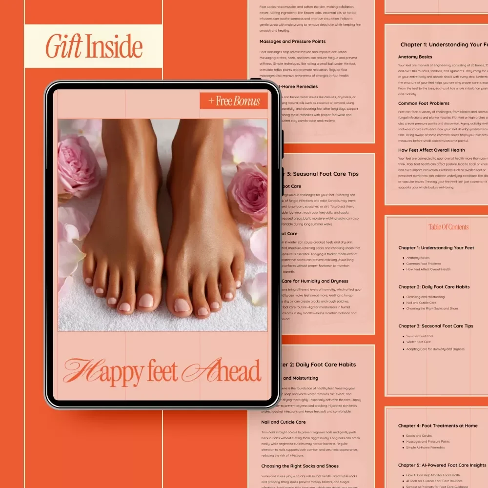 Happy Feet Ahead – Complete Foot Care Guide & Foot Health eBook, Daily Foot Care Habits, At-Home Foot Treatments, AI-Powered Foot Care Insights Digital Download