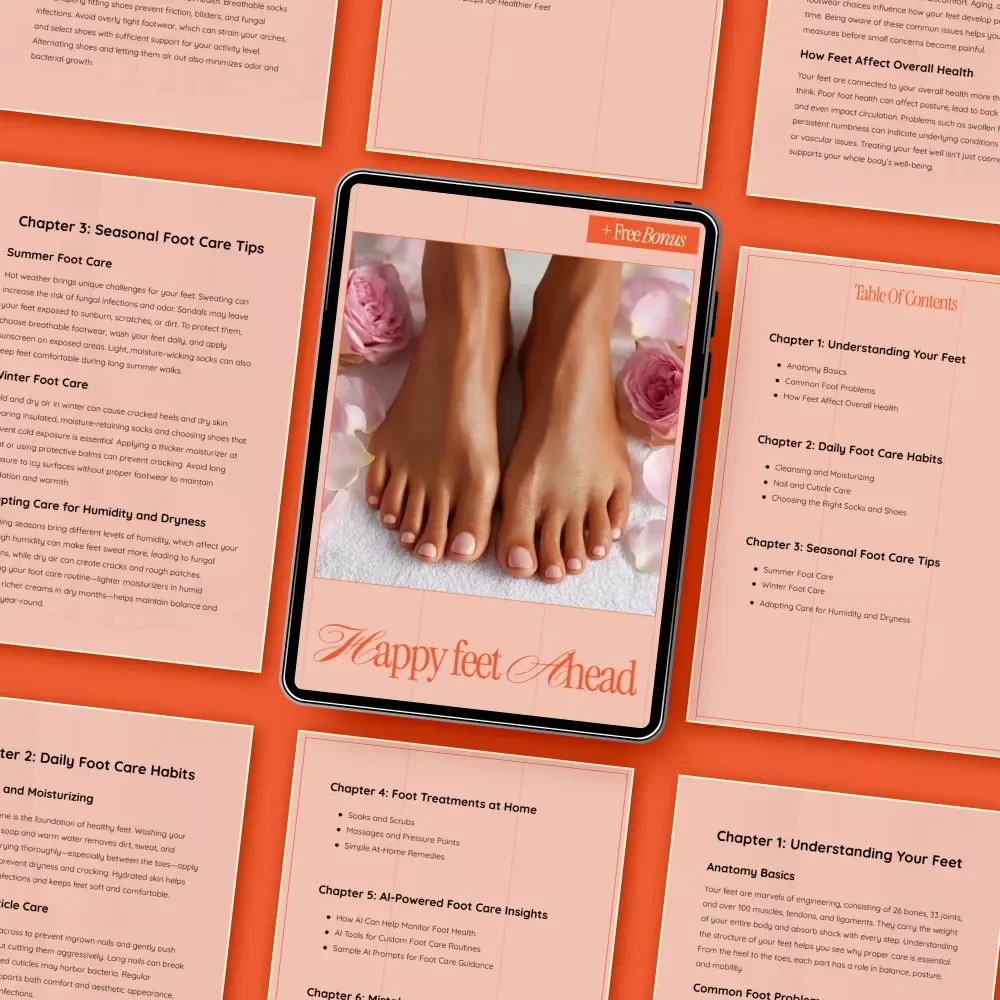 Happy Feet Ahead – Complete Foot Care Guide & Foot Health eBook, Daily Foot Care Habits, At-Home Foot Treatments, AI-Powered Foot Care Insights Digital Download