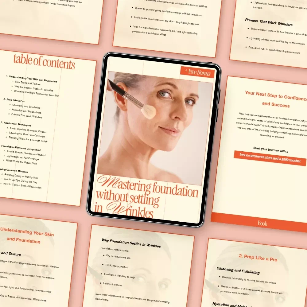 Mastering Foundation Without Settling in Wrinkles | Pro Makeup eBook Guide on how to apply foundation without settling in wrinkles | Smooth, Flawless Skin at Any Age