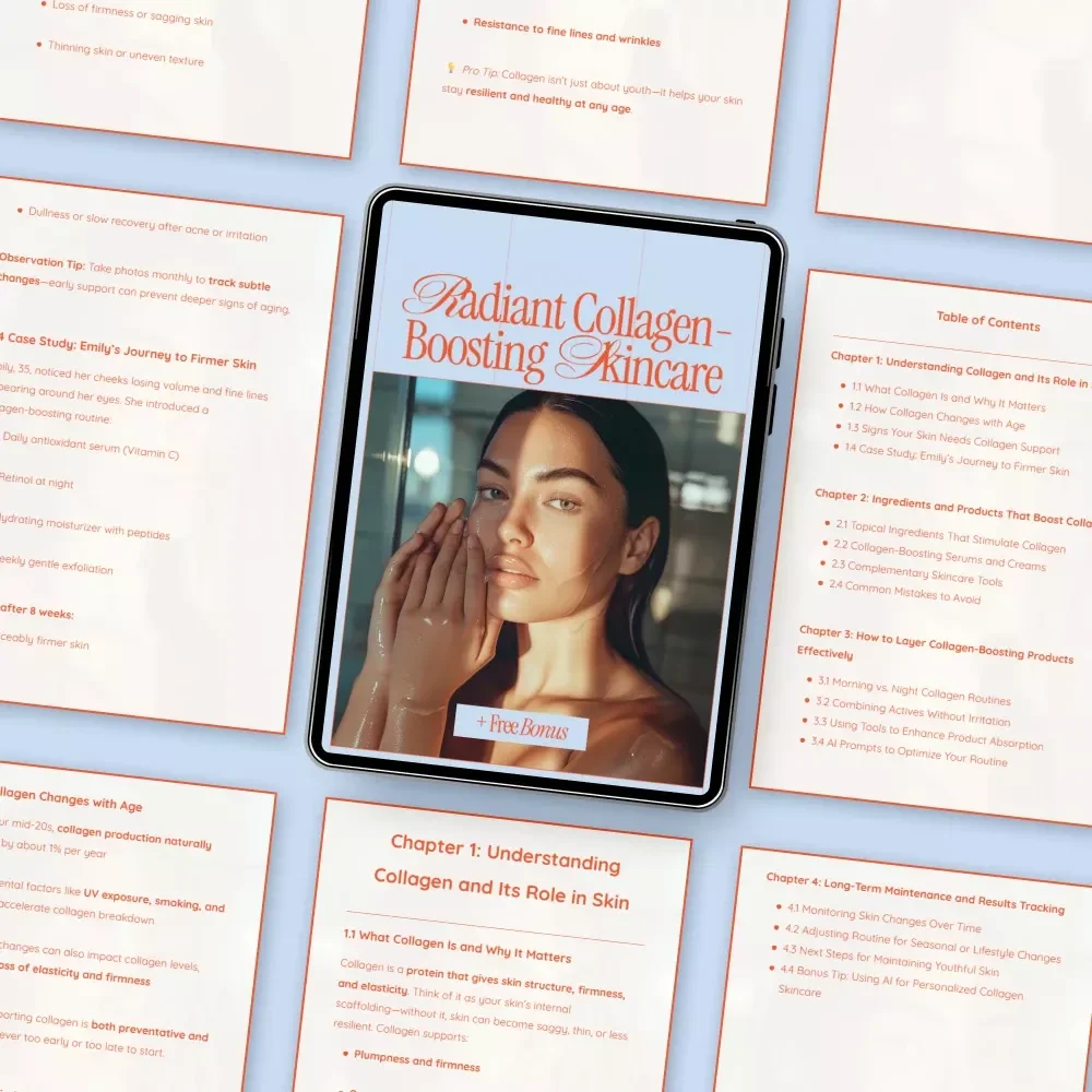 Radiant Collagen-Boosting Skincare – Digital Skincare Guide & eBook for Firmer, Youthful Skin | Collagen-Boosting Products, Routines & AI Prompts