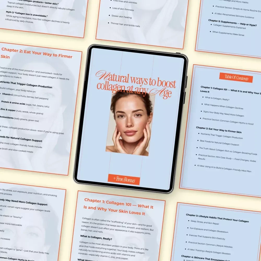 Natural Ways to Boost Collagen at Any Age – Digital Guide for Glowing Skin, Anti-Aging Nutrition & Lifestyle, Skincare + 30-Day Action Plan