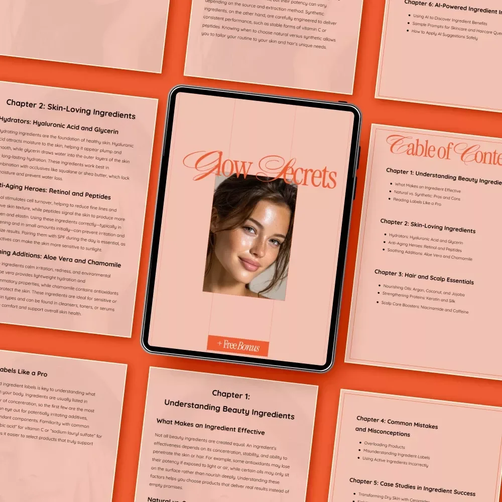 Glow Secrets – Beauty Ingredients Guide eBook, Skincare & Haircare Digital Download, Ingredient Education, AI-Powered Beauty Guide