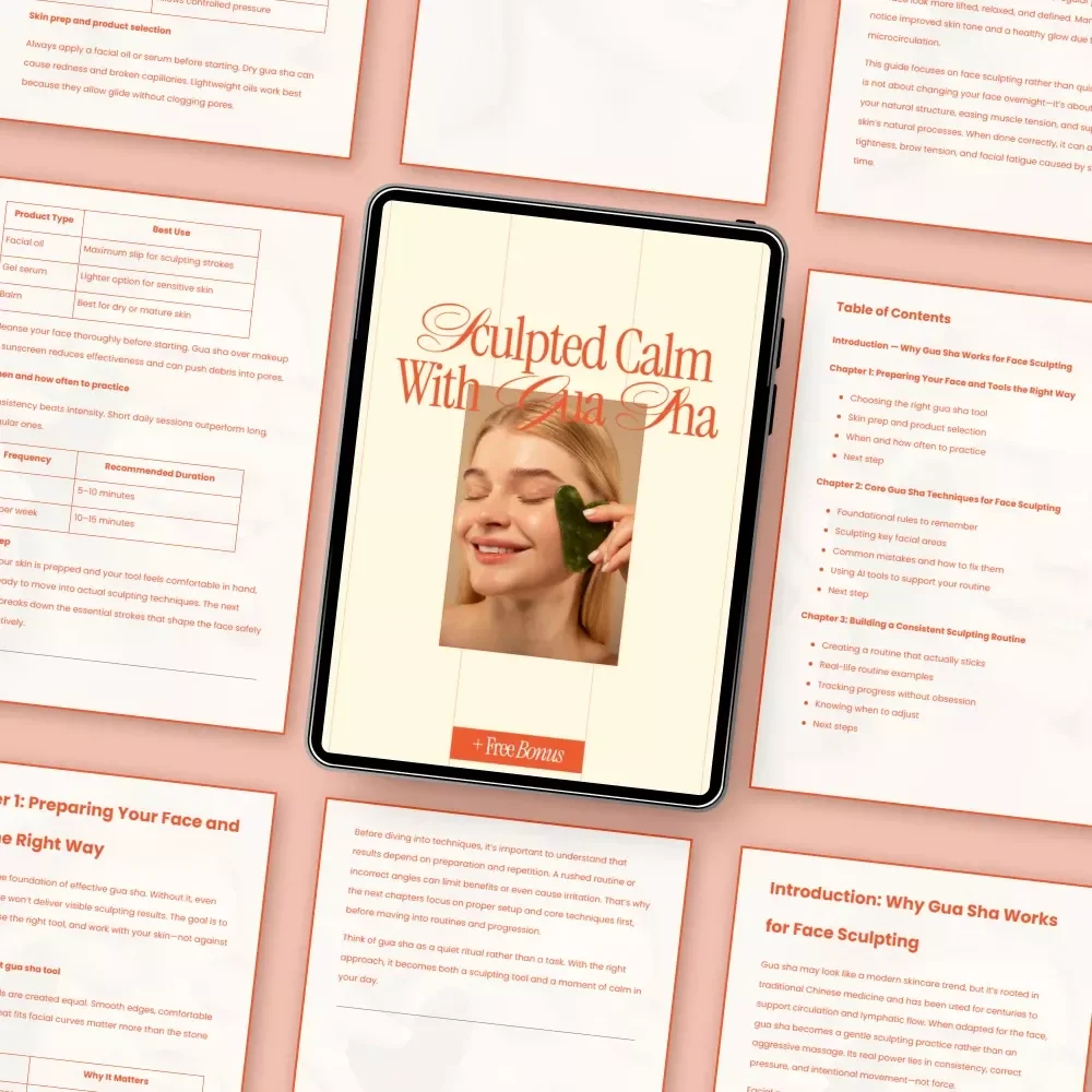 Sculpted Calm with Gua Sha | Face Sculpting Guide, Gua Sha Routine eBook, Facial Massage Checklist, Lymphatic Drainage & Jawline Sculpting Digital Download