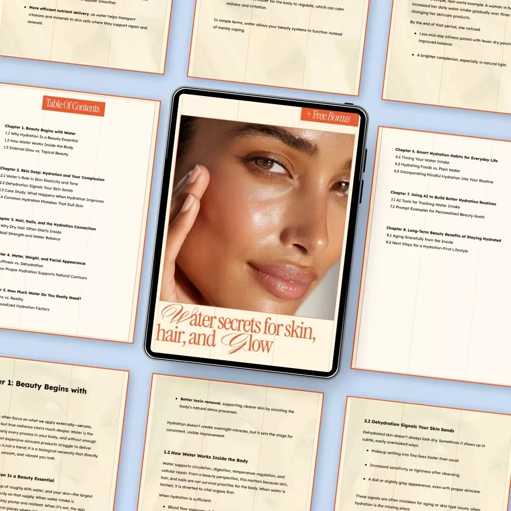 Water Secrets for Skin, Hair, and Glow | Ebook Guide on How Water Intake Affects Beauty | Hydration for Radiant Skin & Hair