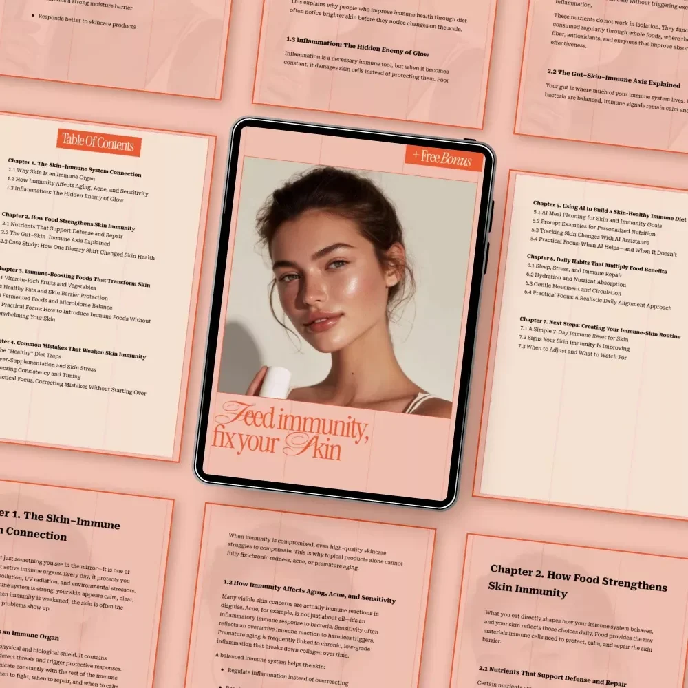 Feed Immunity, Fix Your Skin – Immune-Boosting Foods for Skin Health Ebook | Glow From Within Nutrition Guide
