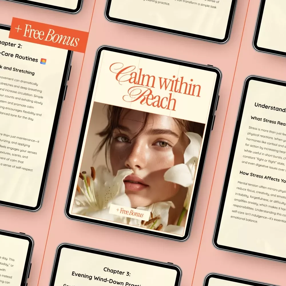 Calm Within Reach – Stress Relief Self-Care Guide, Mindfulness eBook, Daily Routines Checklist, AI-Powered Prompts for Anxiety & Balance