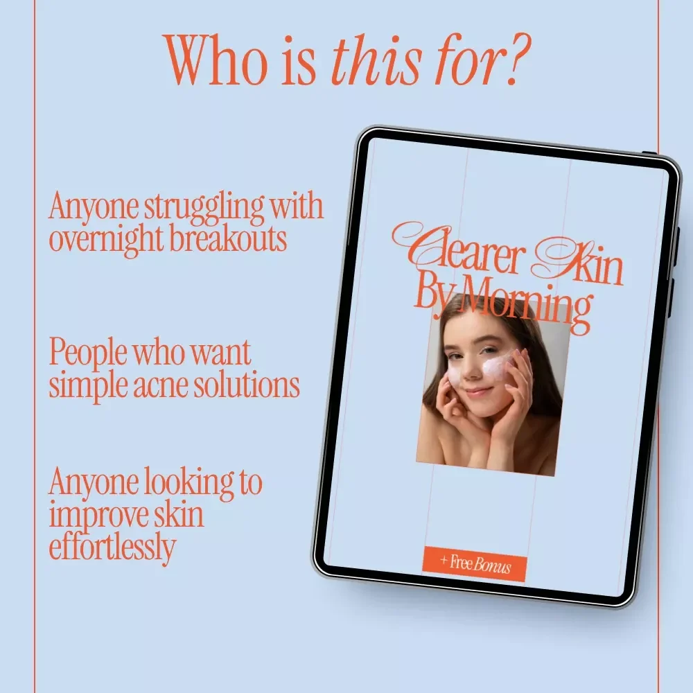 Clearer Skin by Morning – Overnight Acne Care Guide, Nighttime Acne Routine eBook, Fast Acne Relief Checklist, Digital Skincare Download