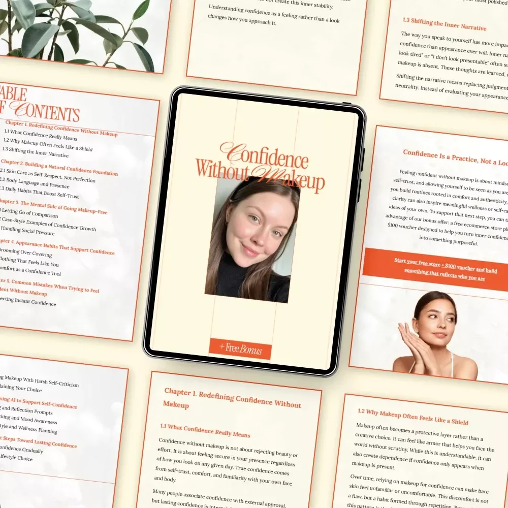 Confidence Without Makeup – A Gentle Guide on how to feel confident without makeup | Digital eBook for Natural Self-Confidence & Inner Beauty