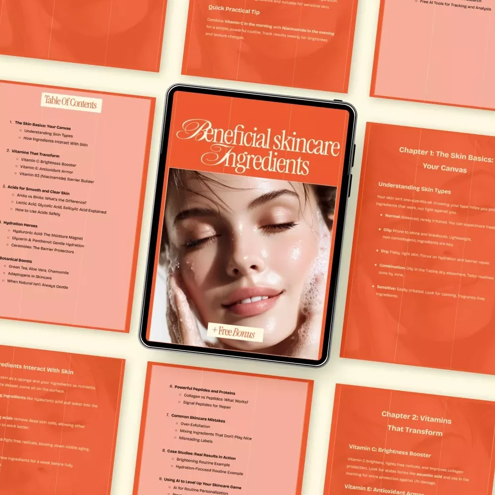 Beneficial Skincare Ingredients Ebook | Ultimate Guide to beneficial skincare ingredients, Vitamins, Acids & Hydration Heroes for Healthy Skin