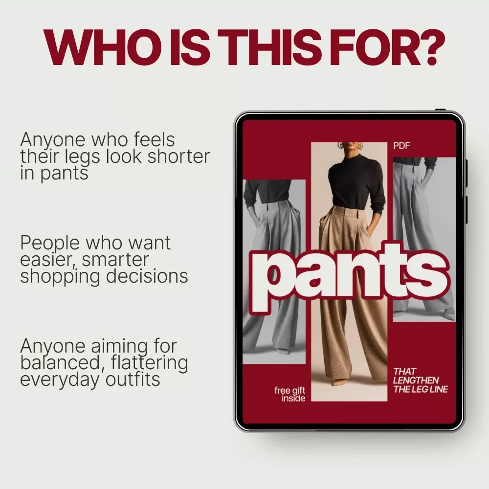 Pants That Lengthen the Leg Line – Style Guide Checklist for Shorter Legs, Flattering Pants Fit, Proportion & Silhouette Ebook