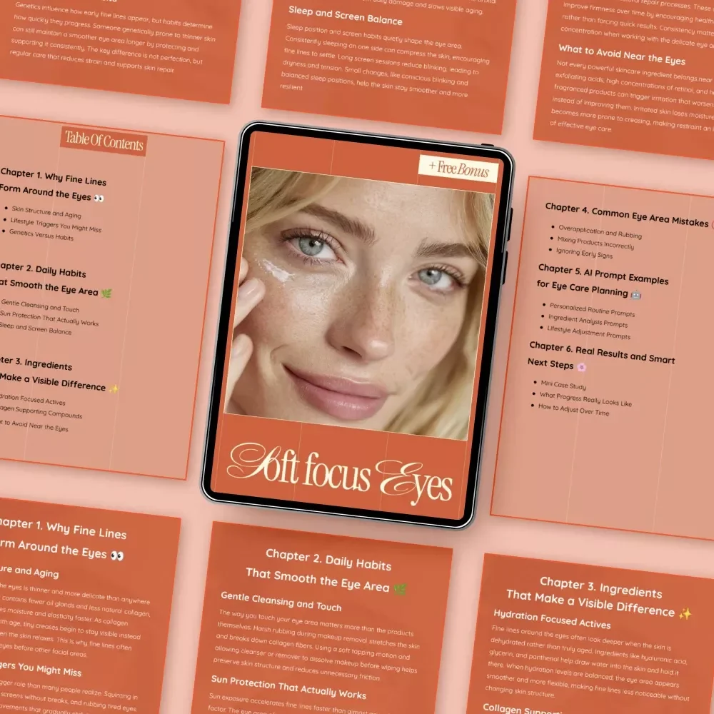 Soft Focus Eyes – Ebook Guide on How to Reduce Fine Lines Around Eyes, Daily Eye Care Habits, Ingredients & Smart Routines