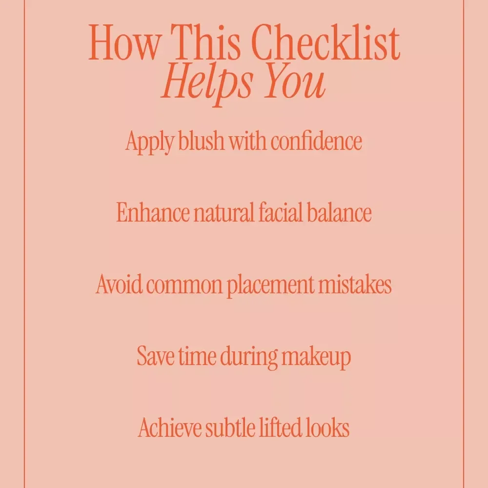 Blush That Loves Your Face – Digital Checklist for how to apply blush for your face shape | Makeup Placement Guide