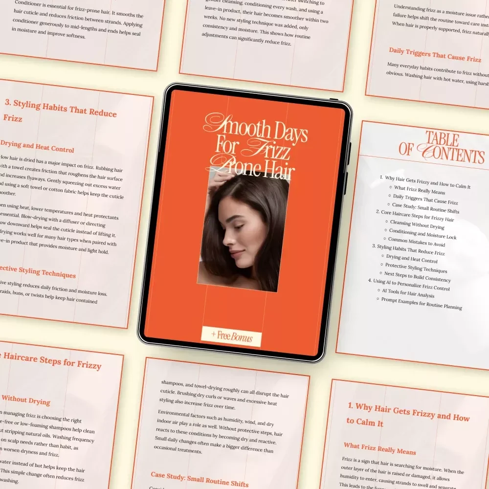 Smooth Days for Frizz Prone Hair – Digital Hair Care Guide, Anti-Frizz Routine eBook, Frizz Control Checklist & Styling Tips Download