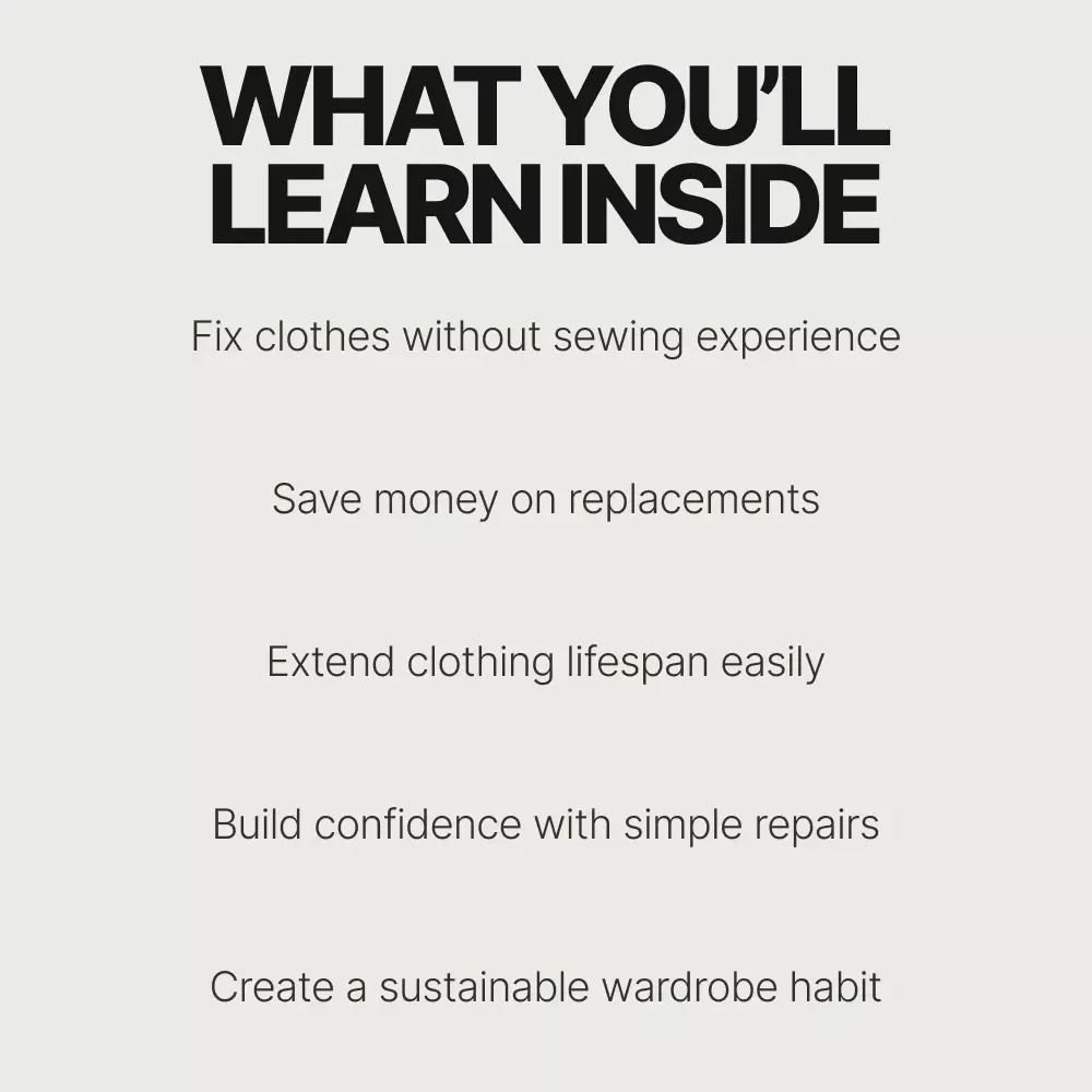Easy Clothing Fixes That Save Money | Practical eBook Guide to Simple Clothing Repairs You Can Do Yourself | DIY Sewing, Hemming & Clothing Care