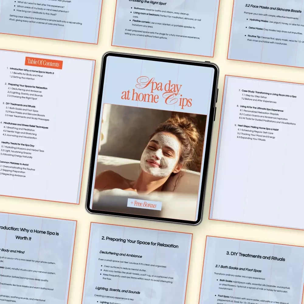 Spa Day at Home Tips Ebook – Ultimate Self Care Guide for a Relaxing Home Spa Experience