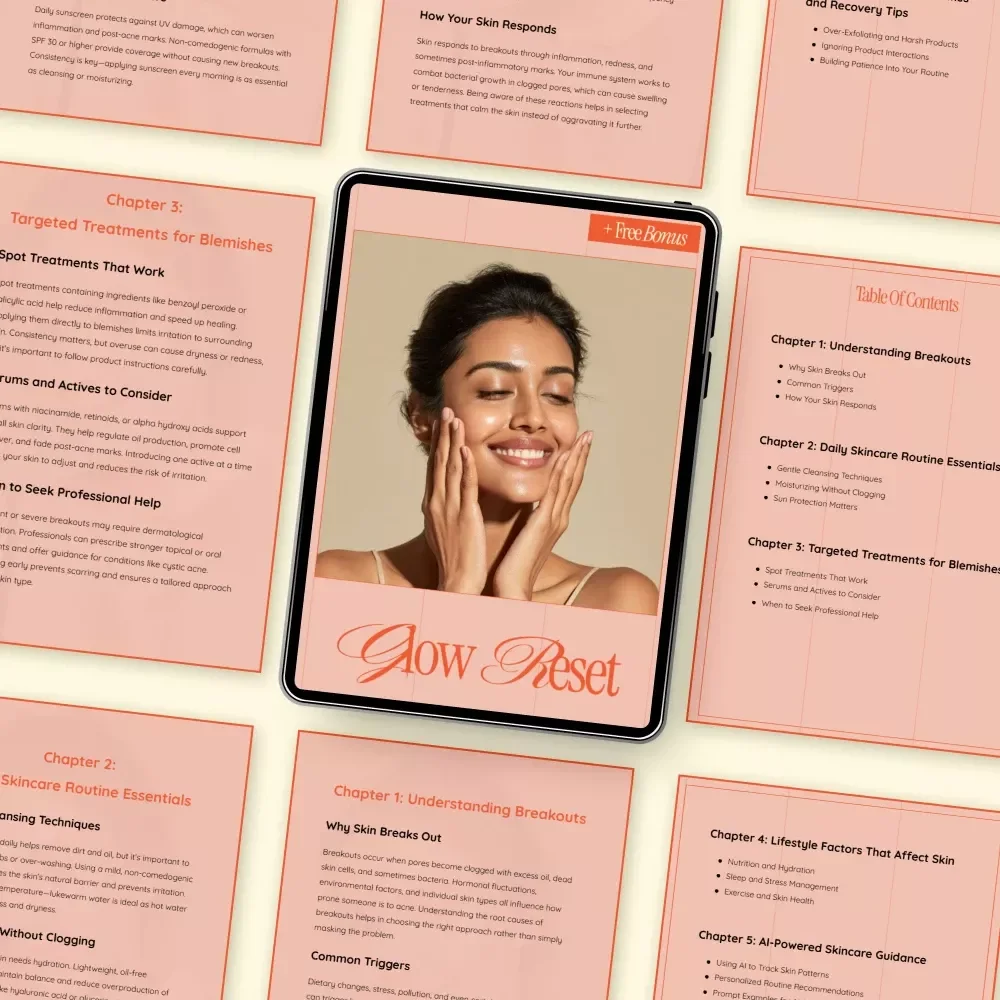 Glow Reset – Digital Skincare Guide eBook & Checklist for Clear Skin, Breakouts, Daily Routine & AI-Powered Skincare Guidance