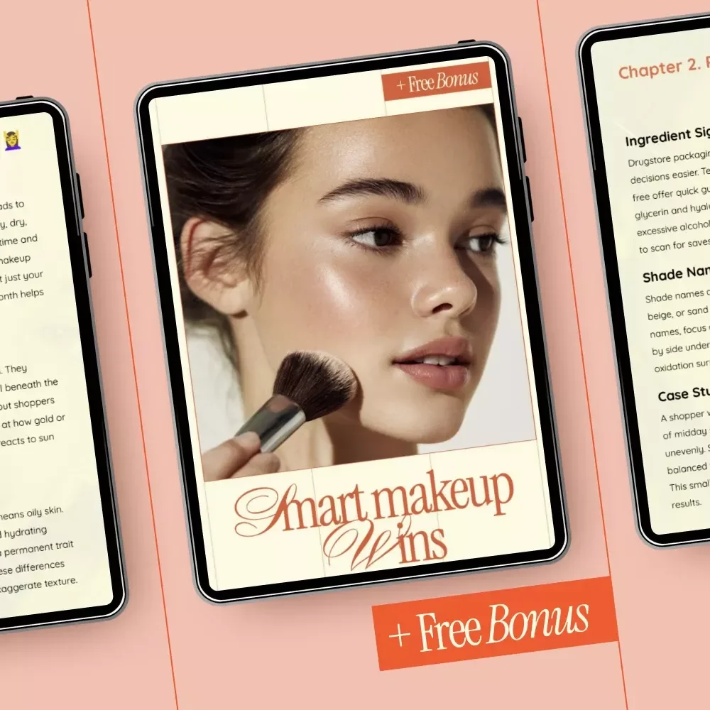 Smart Makeup Wins – Ebook Guide on How to Choose Drugstore Makeup That Works | Budget Beauty, Shade Matching, Skin Type, AI Prompts