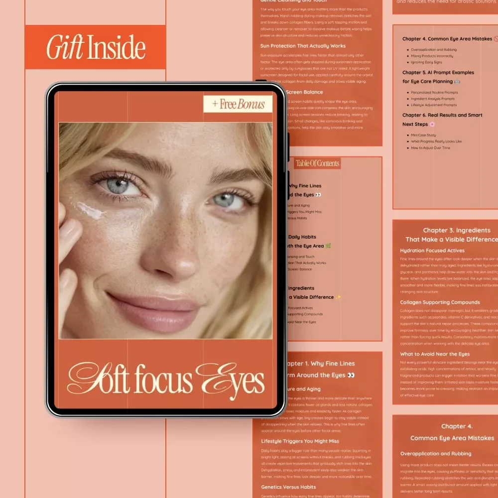 Soft Focus Eyes – Ebook Guide on How to Reduce Fine Lines Around Eyes, Daily Eye Care Habits, Ingredients & Smart Routines