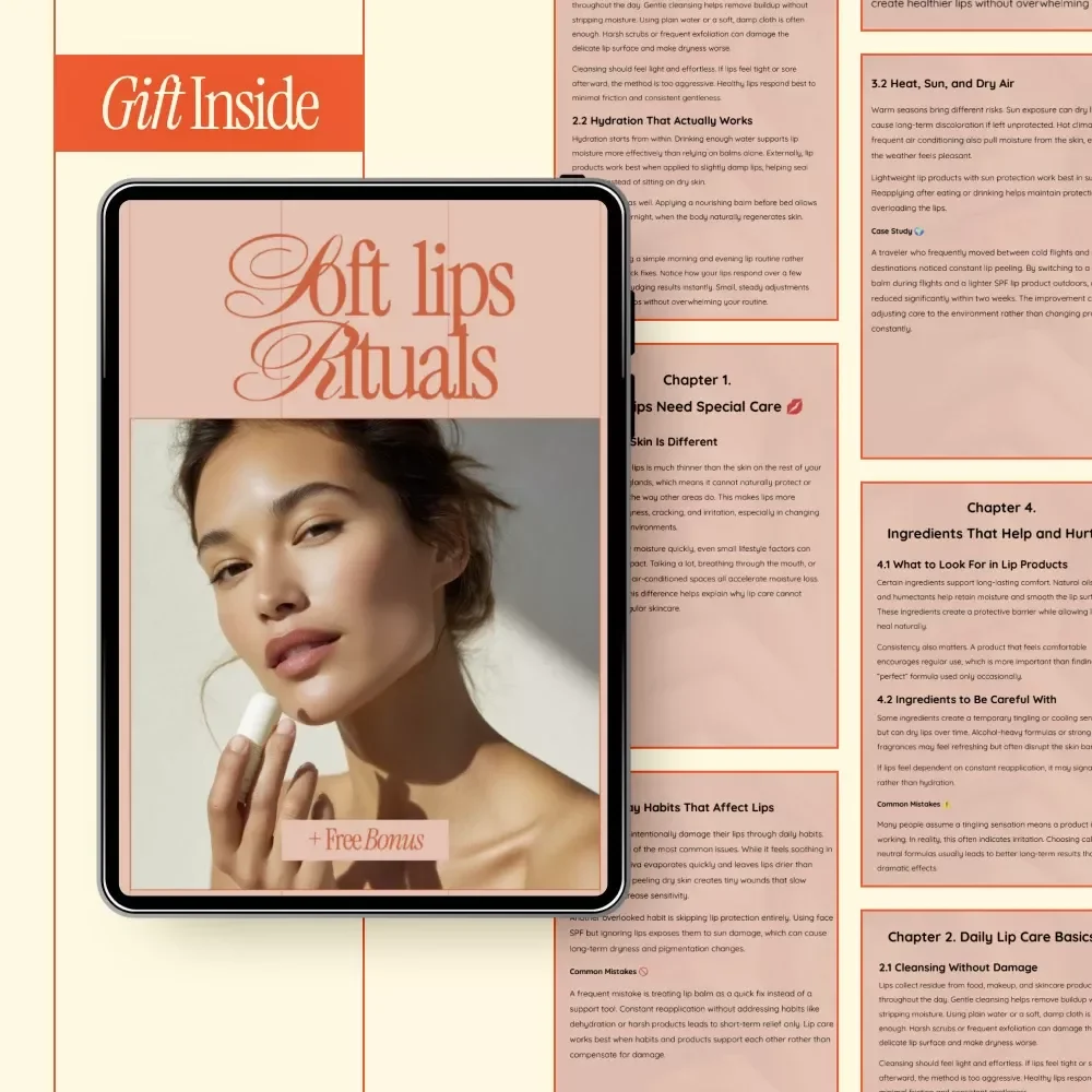Soft Lips Rituals – A Complete Lip Care Tips eBook for Daily, Seasonal & Long-Term Lip Care Routines | Digital Download