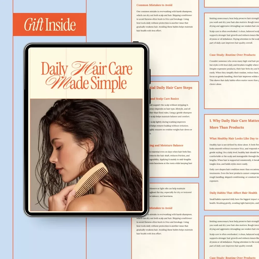 Daily Hair Care Made Simple | Daily Hair Care Routine Guide & eBook | Healthy Hair Habits, Scalp Care, Low Damage Styling, AI Hair Care Planner