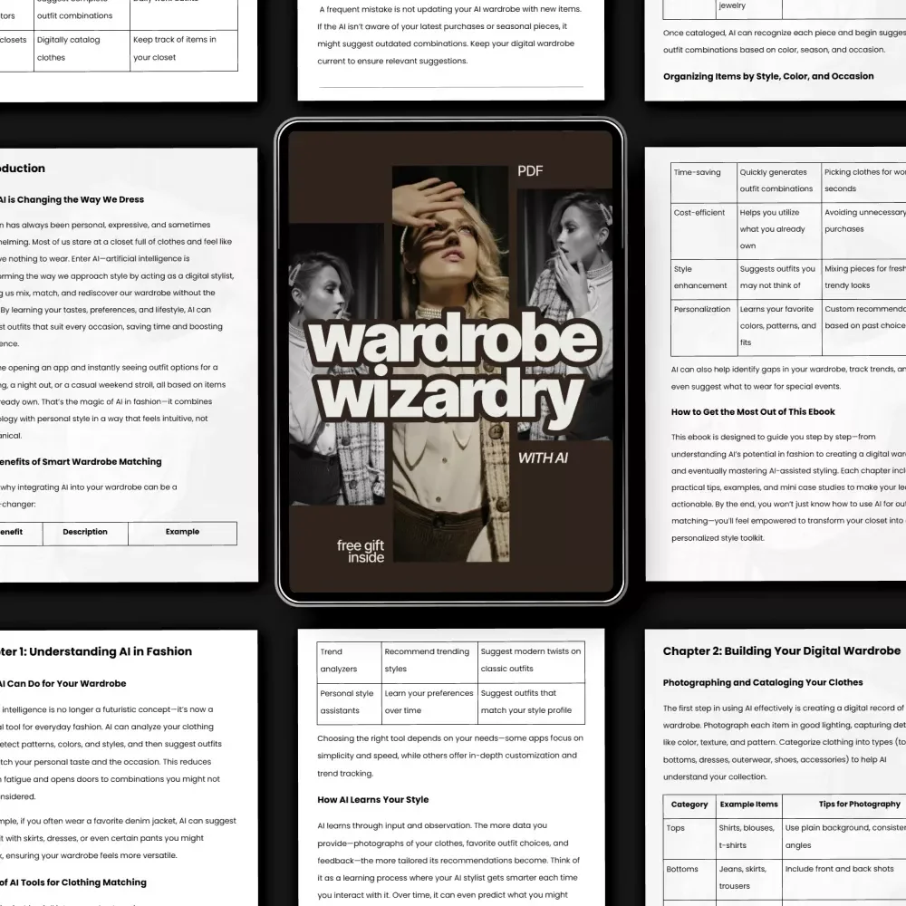 Wardrobe Wizardry with AI – Smart Fashion Ebook Using ai to match clothes from your wardrobe, Digital Styling Guide, Modern Outfit Planner Download