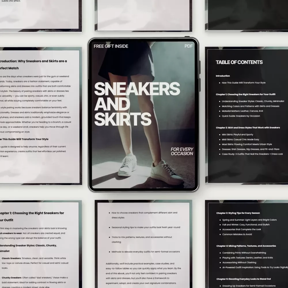 Sneakers and Skirts for Every Occasion | Style Guide eBook, Outfit Ideas with Sneakers, Skirts & Dresses, Casual Chic Capsule Wardrobe Download