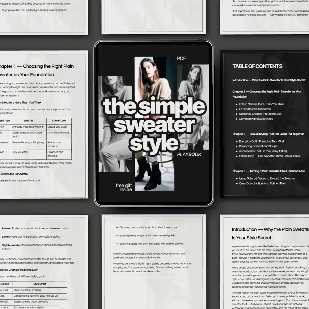 The Simple Sweater Style Playbook – Plain Sweater Styling Guide, Minimalist Wardrobe eBook, Everyday Outfit Formulas & Layering Techniques Digital Download