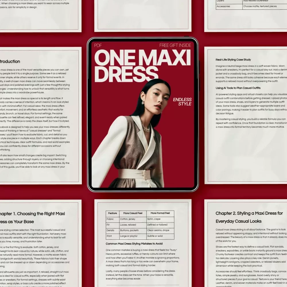 One Maxi Dress Endless Style | Ebook Guide on how to style a maxi dress for casual and formal | Versatile Outfit Styling & Capsule Wardrobe Digital Download